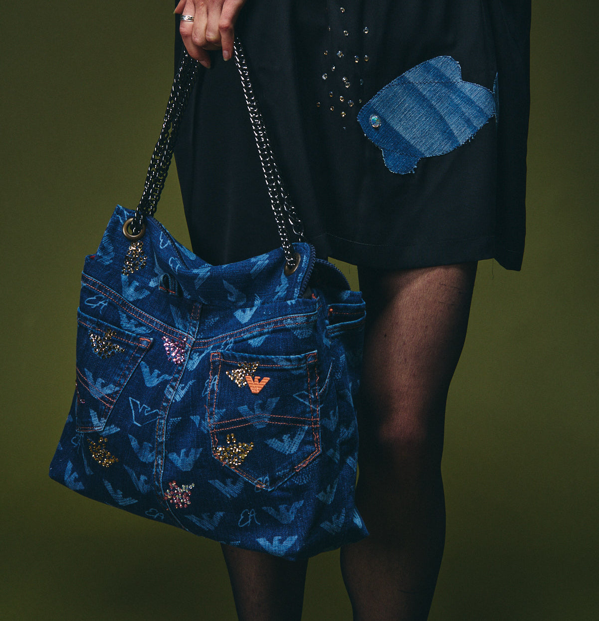 Knightsbridge Crystal Denim Bag